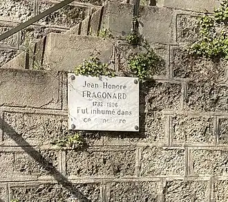 Plaque en hommage à Fragonard, Paris, cimetière de Montmartre.