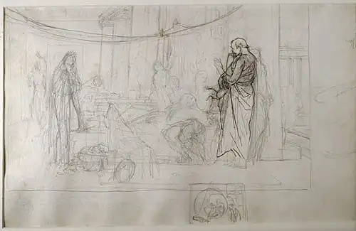 Dessin préparatoire avec un dessin de Diogène.