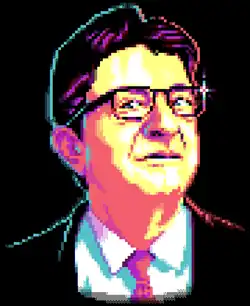 Portrait de Jean-Luc Mélenchon en pixel art disponible sous licence libre sur Wikimedia Commons