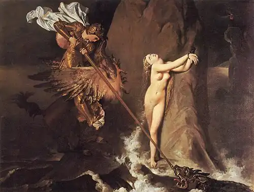 Roger délivrant Angélique (1819), huile sur toile, 147&nbsp;×&nbsp;190&nbsp;cm, Paris, musée du Louvre.