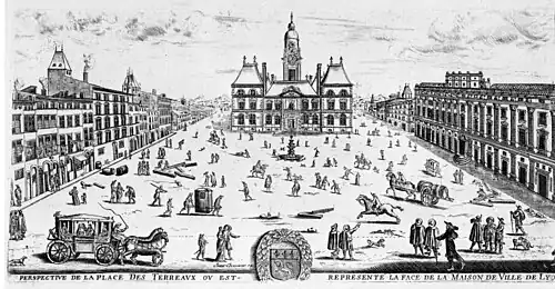 Jean Chavanne, Perspective de la place des Terreaux après achèvement de l'abbaye, fin du XVIIe&nbsp;siècle.