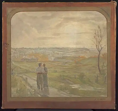 Paysage avec un couple marchant.