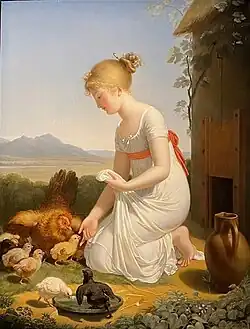 Une jeune fille donnant à manger à des poulets, Salon de 1802 (Arenenberg, Napoleonmuseum)