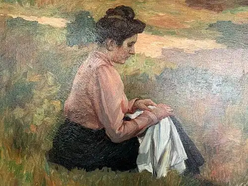 Jeanne Wenz cousant (c 1885).