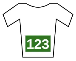 maillot blanc à dossard vert de leader du classement du meilleur combatif