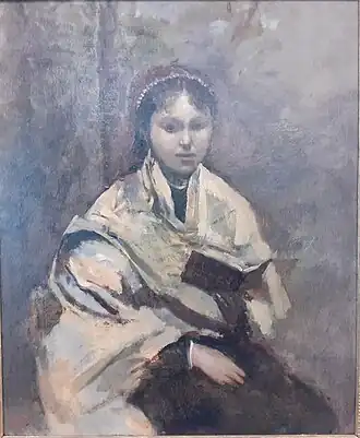 Jeune Fille assise, un livre à la main par Jean-Baptiste Camille Corot