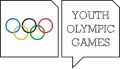 Ancien logo des JOJ composé des anneaux olympiques dans un carré et d'une bulle avec la mention en anglais Youth Olympic Games.