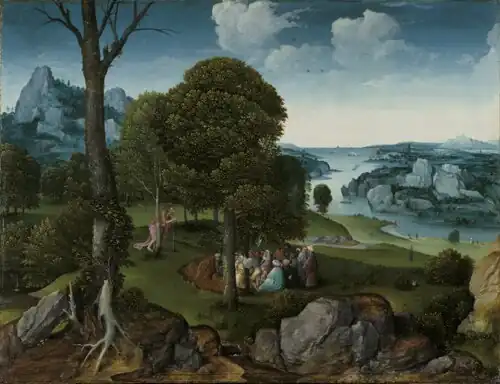 14 : Atelier de Joachim Patinier, Paysage avec la prédication de saint Jean Baptiste, musées royaux, Bruxelles