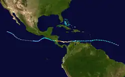 Trajectoire de l'ouragan Joan.