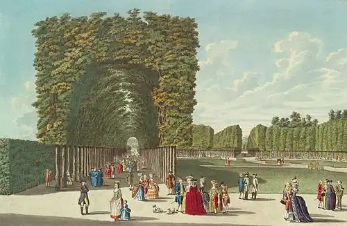 Une partie de l'Augarten, gravure sur cuivre coloriée à la main, 1783.