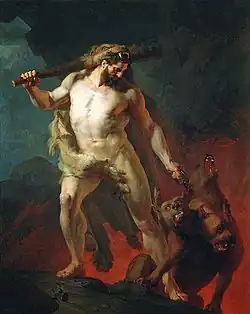 Hercule descendu aux Enfers capturer Cerbère, Johann Köler (1855).