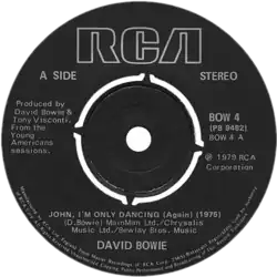 Description de l'image John, I'm Only Dancing (Again) by David Bowie UK vinyl single.png.