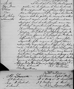Acte de mariage entre Jean Jones Ross et Marie Arline Lanouette. 8 août 1854. Paroisse Notre-Dame-de-la-Visitation de la ville de Champlain.
