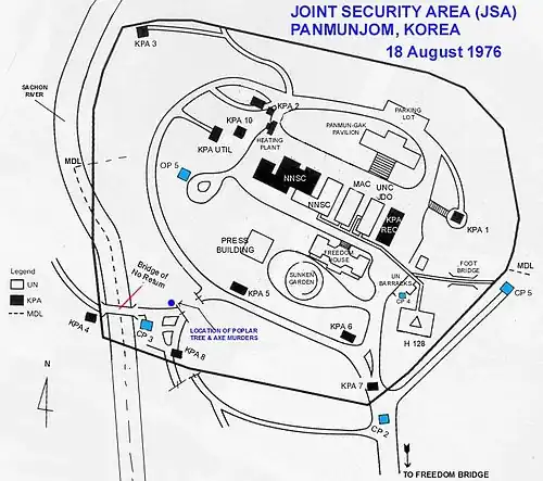 En 1976, carte du site de la Joint Security Area.
