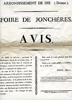Création d'une foire en application de l'Ordonnance royale du 26 octobre 1834.