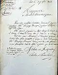 Lettre de Cadet Chambine du 19 février 1808 au directeur général des Ponts & Chaussées pour préciser la date d’effet de l'attribution du titre de directeur à Joseph Marie Stanislas Becquey Beaupre.