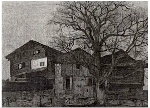 À la tombée de la nuit, fusain