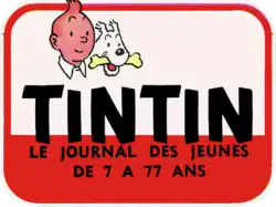 Logo en couleur figurant les têtes de Tintin et Milou et portant plusieurs inscriptions.