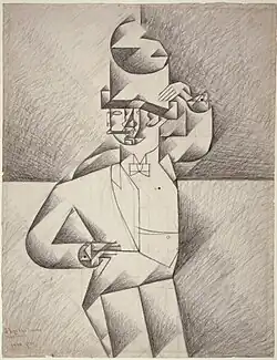 Juan Gris, 1911, Étude pour "l'Homme dans un café", crayon noir sur papier vergé, 55,9&nbsp;×&nbsp;41,9&nbsp;cm, Philadelphia Museum of Art. Exposició d'Art Cubista, 1912