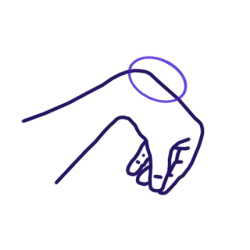 Koken, dessus du poignet en position cassée.