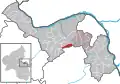 Localisation de Jugenheim in Rheinhessen dans la Verbandsgemeide et dans l'arrondissement