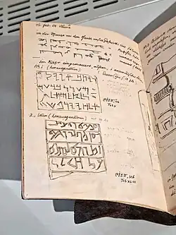 Croquis de la stèle de l'oasis de Teima (Journal du voyage en Syrie, 1884).