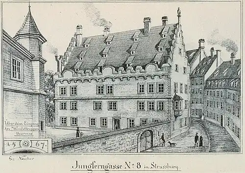 Jungferngasse no&nbsp;8 in Strassburg [en 1567], représenté par Julius Naeher&nbsp;(de) en 1905.