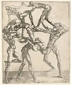 Pyramide humaine, Eau-forte, vers 1540, H 280 mm, L 205 mm, Musée des beaux-arts de Rennes.