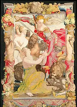 Jan Rost, La Justice rend libre l'Innocence, sur le dessin de Bronzino, 1546-1553, Florence, museo degli Argenti