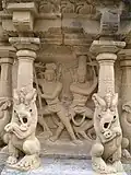 Côté Sud, Face exposée au Nord, partie centrale de la première partie du parcours. Combat d'Arjuna et de Shiva