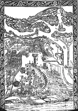 1638. Illustration de la Тератургіма (Teratourguima) d'Athanase Kalnofoïski, vue de la Laure de Petchersk.