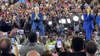 Harris et Walz durant la Convention nationale démocrate à Chicago, le 20 août 2024.