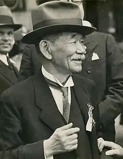 Jigorō Kanō, le créateur du judo, à l'hôtel en 1936 lors du congrés du CIO.