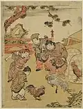 Combat de coqs au Japon par Kitao Shigemasa (1772)