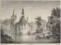 Le château d'Ooidonk en 1822, dessin de Prosper de la Barrière.