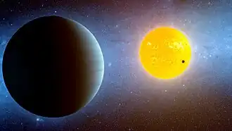 Vue d'artiste système de Kepler-10avec Kepler-10 c au premier plan.