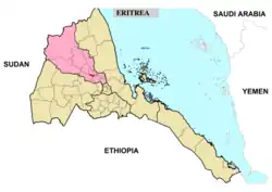 Un croquis montrant les limites du district de Keren dans la région de L'Anseba en Érythrée.