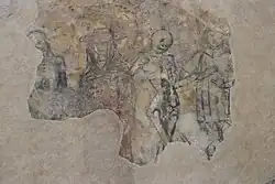 Dessins peu lisibles au trait noir, effacés par endroits. Le cardinal est en rouge.