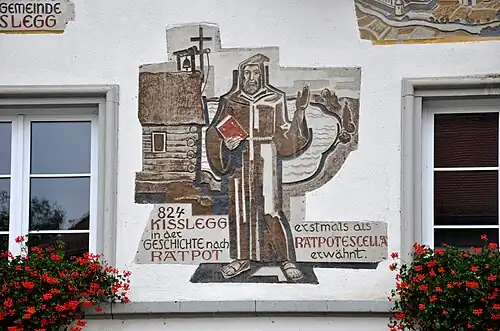 Kißlegg, hôtel de ville, sgraffite (1974) sur l'histoire de Kißlegg