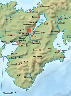 Carte de Kyoto et de ses alentours au XVIe siècle.