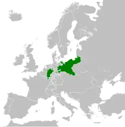 Carte d'Europe sur laquelle est mis en couleur le territoire du royaume de Prusse.