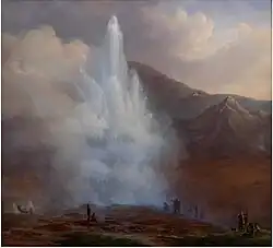Store Geysir på Island under eruptionen i året (1835)