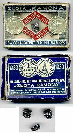 Cristaux de galène vendus pour poste récepteur en 1939.