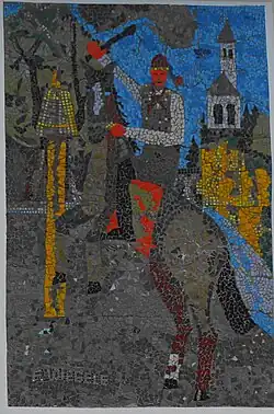 Mosaïque d'Edwin Wiegele (de) à Feistritz an der Gail représentant la Kufenstechen