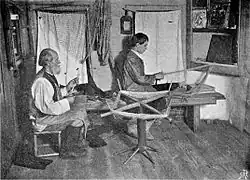 Tissage des filets de pêche. Village de Rechetikha de l'ouïezd de Balakhna (1896).