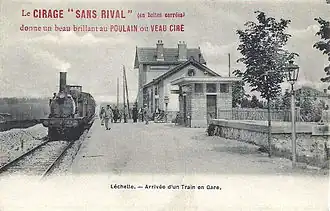 Arrivée d'un train en gare de Léchelle vers 1900.