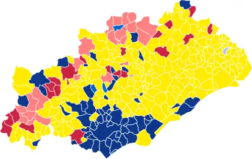 Nuance politique des candidats arrivés en tête dans chaque commune au 1er tour des élections législatives de 2017.