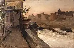 Paysage d'une ruelle longeant le fleuve Tibre à Rome.