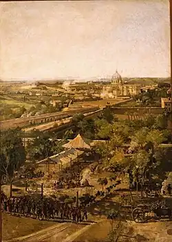Vue panoramique peinte par Philippet de Rome prise par Garibaldi le 3 juin 1849 (panneau numéro 2).
