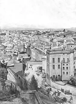 Vue panoramique peinte par Philippet de Rome prise par Garibaldi le 3 juin 1849 (panneau numéro 6).